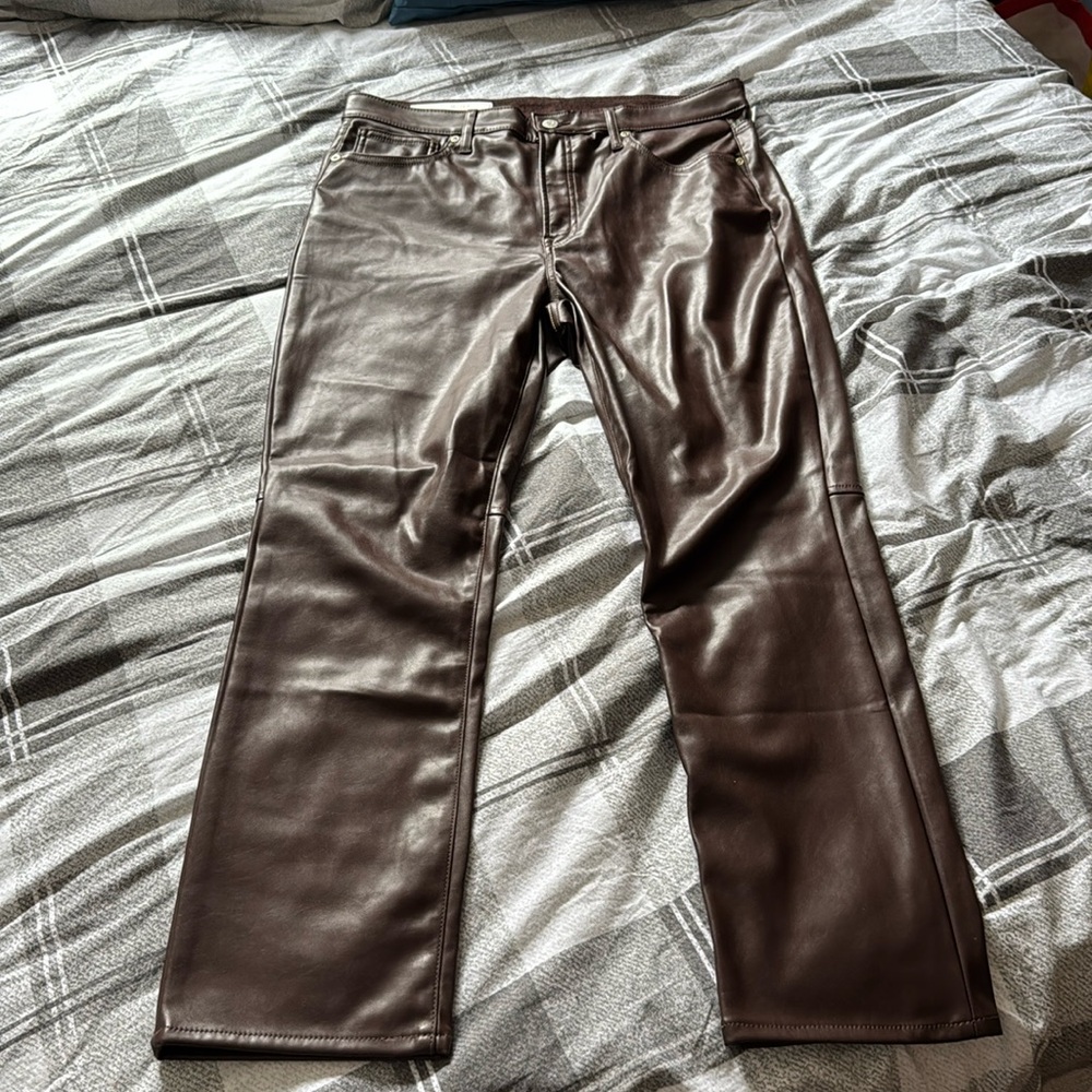 GAP Vintage Slim High Rise Faux-Leather Bootcut Ankle Brown Pants - Picture 3 of 9
